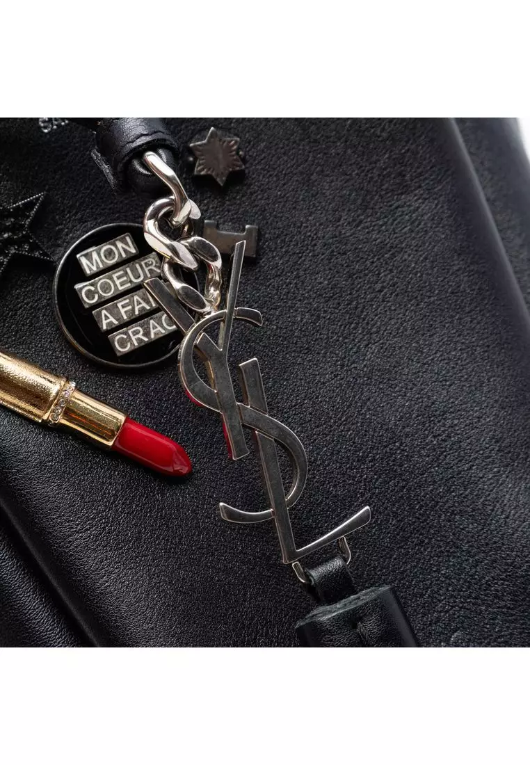 Pre-Loved Saint Laurent Mini Leather Monogram Embellished Bourse Bucket Bag