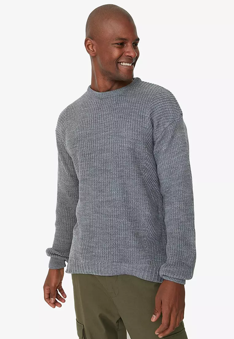 Mens grey knitted jumper outlet
