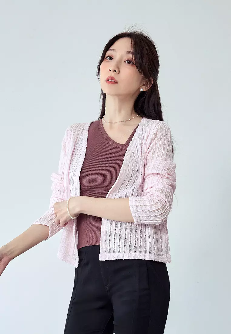 多色微透膚立體肌理外罩上衣《EA3965》