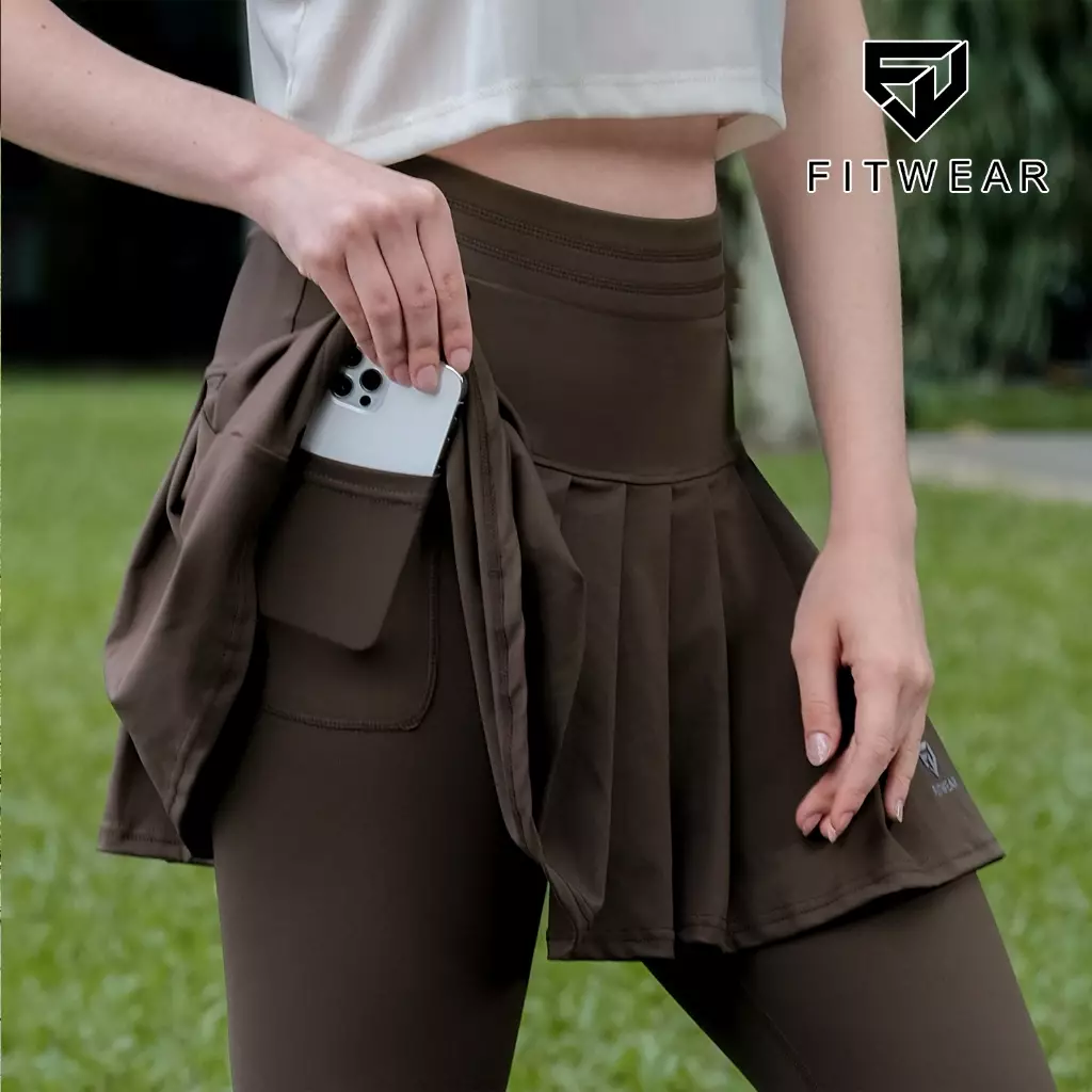 Fitwear Rok + Legging Olahraga Dryfit Wanita SAKURA POCKET FULL WAVE - COFFEE