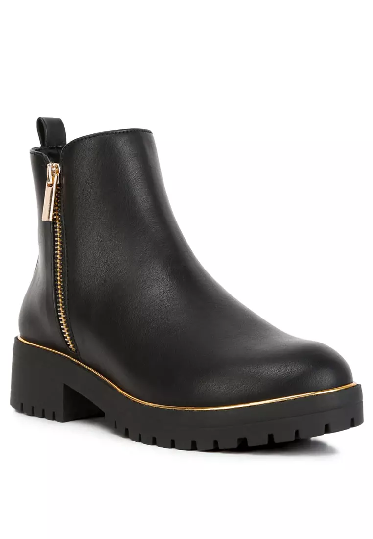 Sepatu Bot Tumit Blok Warna Hitam