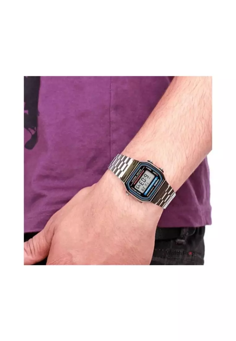 Men's Vintage A168WA-1W Stainless Steel Band Digital Watch