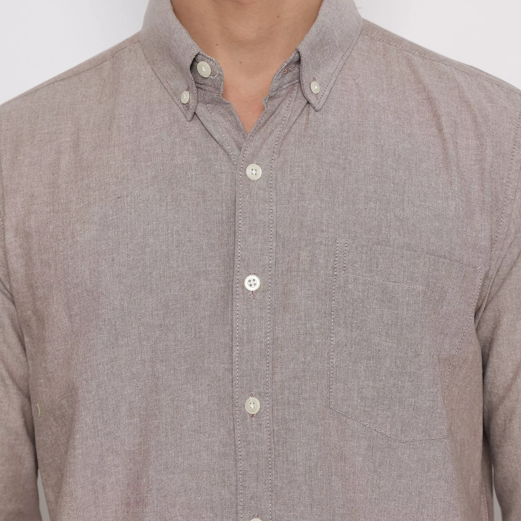 Platini Kemeja Pria Polos Lengan Panjang Katun Oxford Coklat Muda 11069