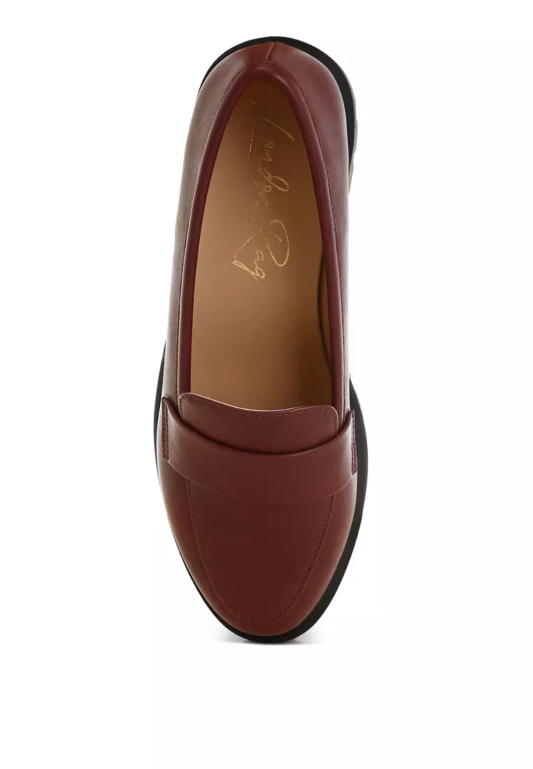 Sepatu Loafer Tebal Kulit Imitasi Warna Burgundy
