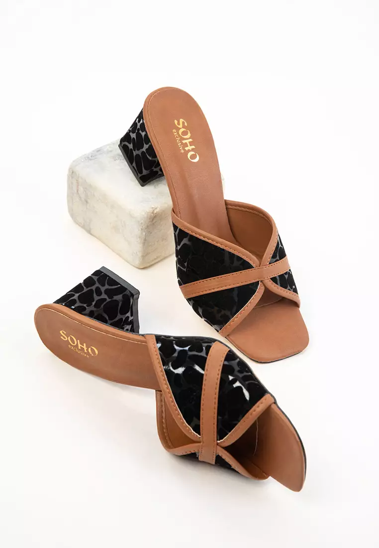 Tan-Black Women's Classic Heeled Shoes 20646