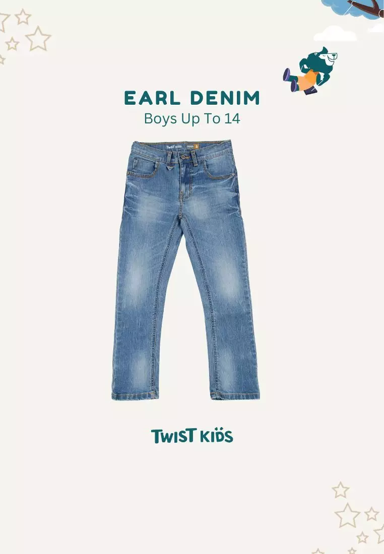 Twist Kids [Official Store] - Earl C, Celana Panjang Jeans/Denim Stretch Anak Laki-laki (usia 4-14 tahun) Warna Heavy Stone Medium