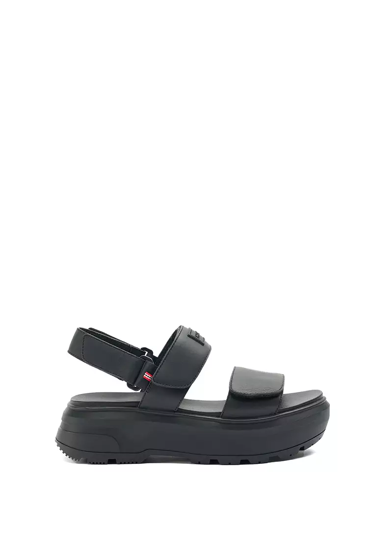 ★HUNTER★ WOMEN City Level Leather Heel Strap Sandals Black Buy Hunter Boots UNISEX CITY REBEL LEATHER HEEL STRAP