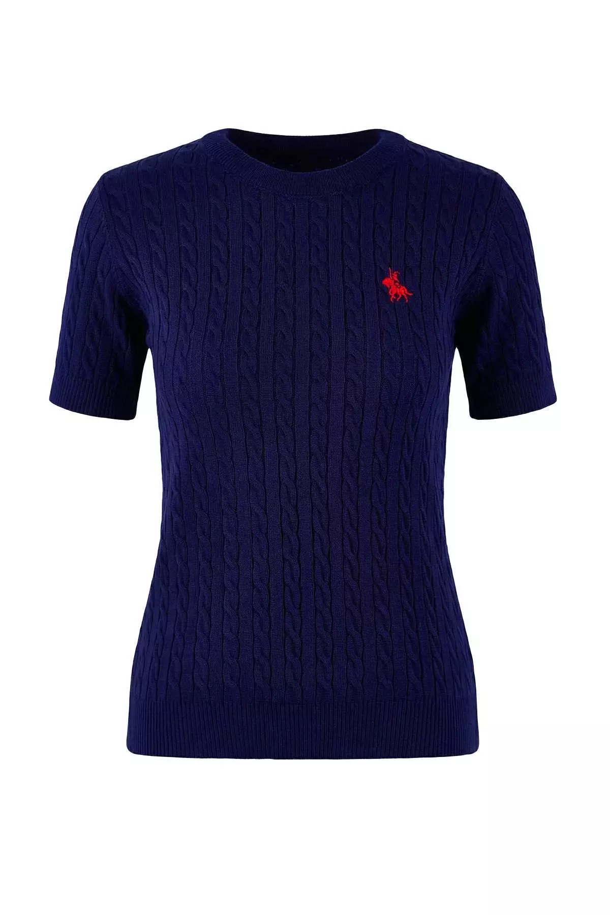 Navy Blue Horse Embroidered Hair Knitwear Blouse Twoss26Bz137