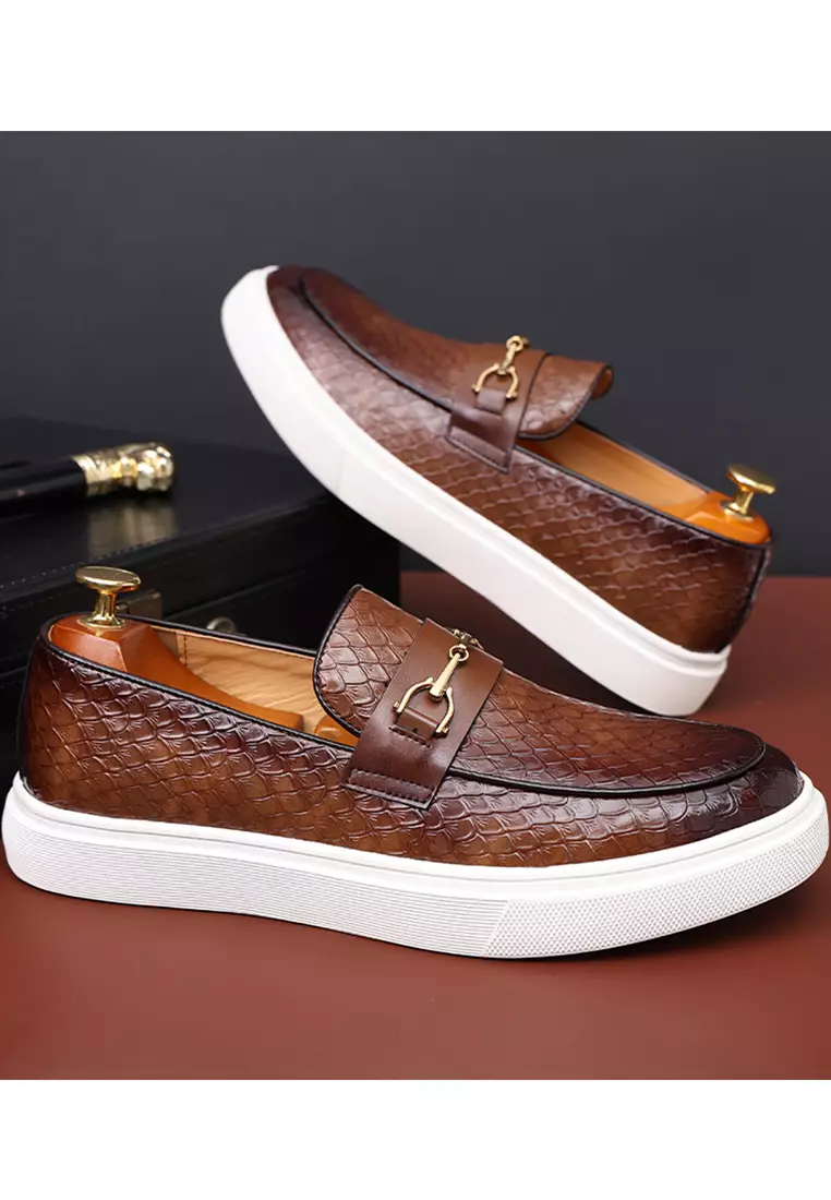 Crocodile Texture Synthetic Leather Horsebit Loafers WZWH3678
