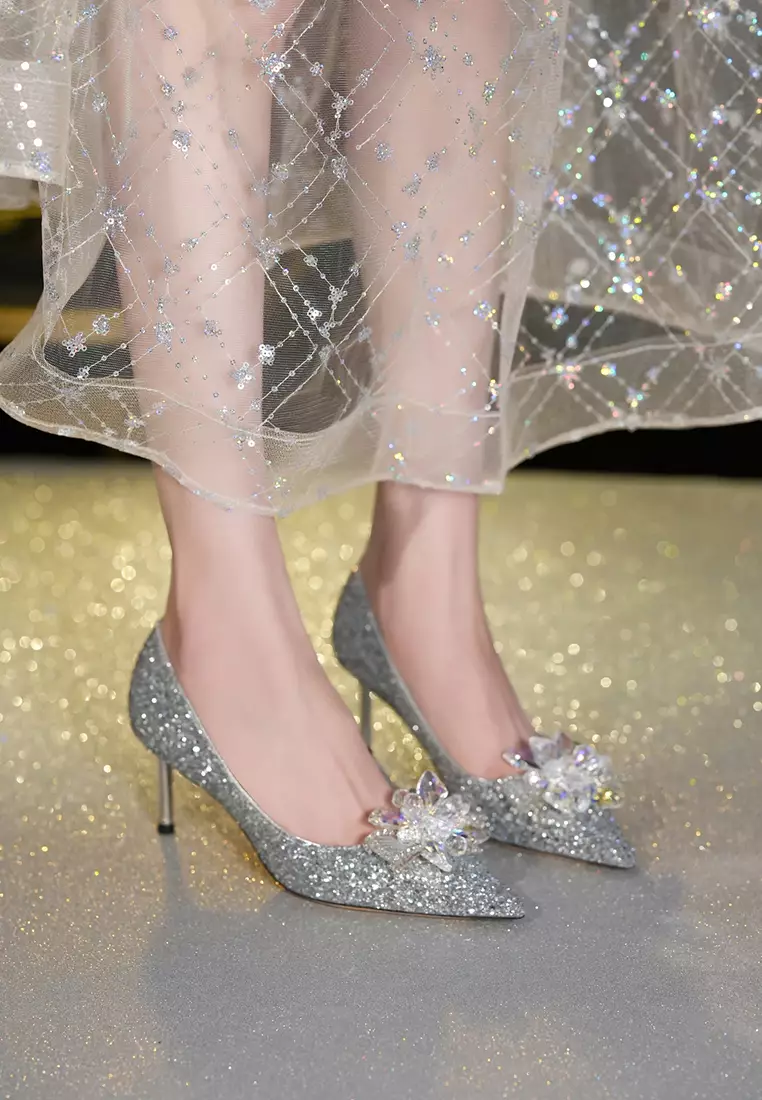 6.5CM Rhinestone Buckle Sequin Wedding Heel TE7193-10