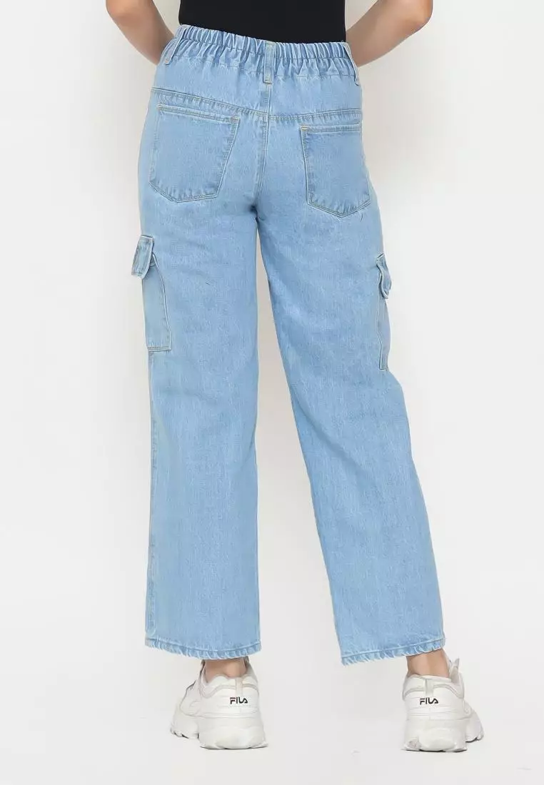 Fitwear Studio - Highwaist Cargo Kulot Jeans VIONZY - LIGHT BLUE KRT