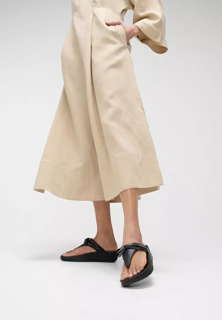 Lulu Glitz-bow Leather Toe-post Sandals