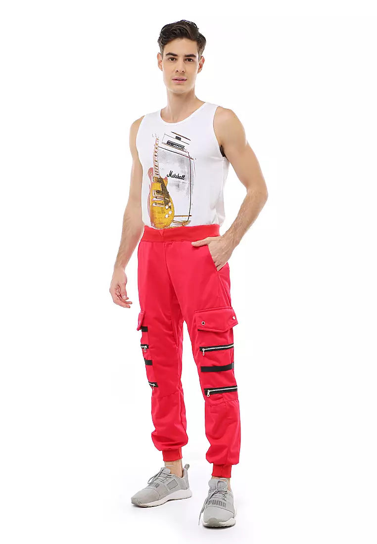 Locko Long Pants Celana Jogger Pria Zipper Design Material Baby Terry ORIGINAL - Red
