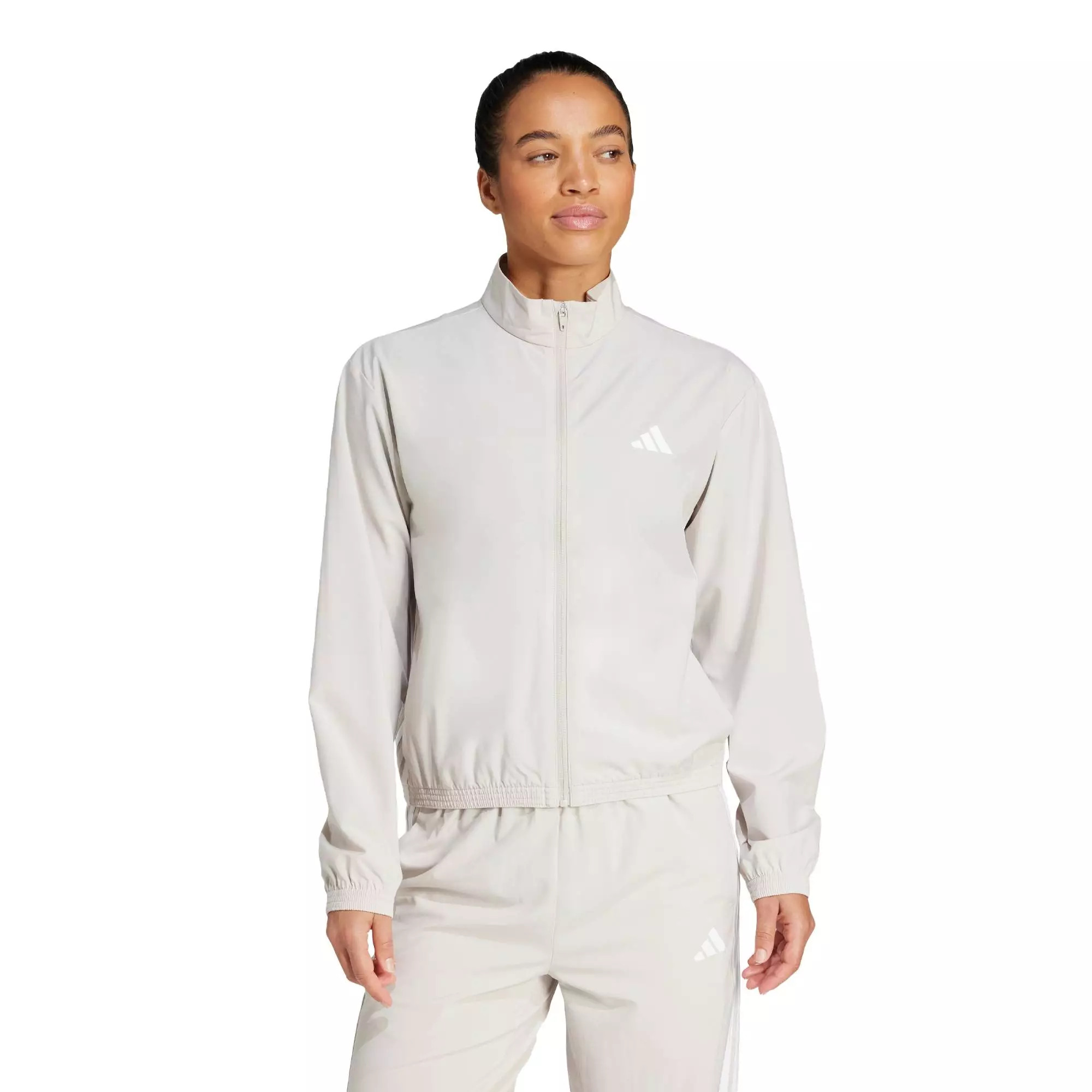 Gym & Training Train Essentials 3-Stripes Woven Warm-Up Jacket Women Beige JE6173