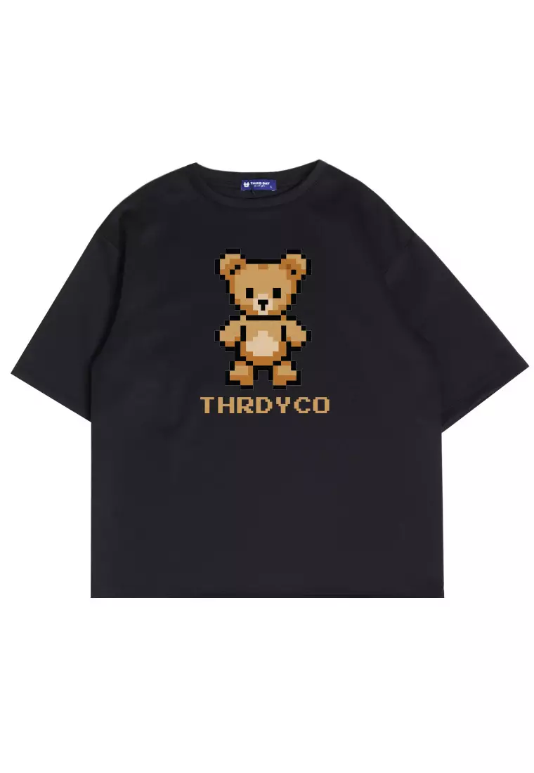 MTO81 kaos oversize beruang teddy bear rajut knit rajut effect bahan scuba distro pria cowok hitam