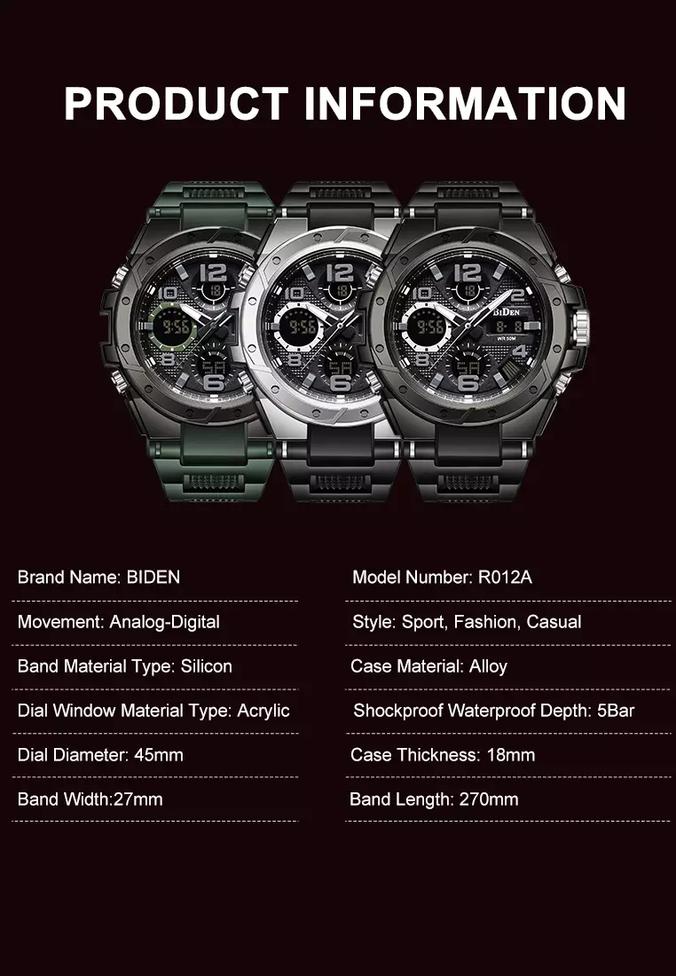 Jam Tangan Pria Anit Air Digital Analog Olahraga Bercahaya Multifungsi Tali Silikon Jam Tangan Cowok Original hitam