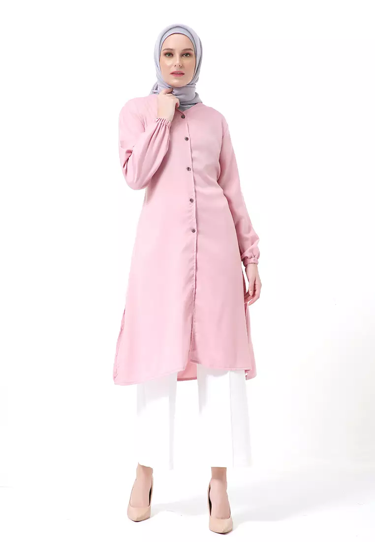 Indira Long Tunik Muslimah Atasan Wanita Long Sleeve Casual Premium Quality - Dusty
