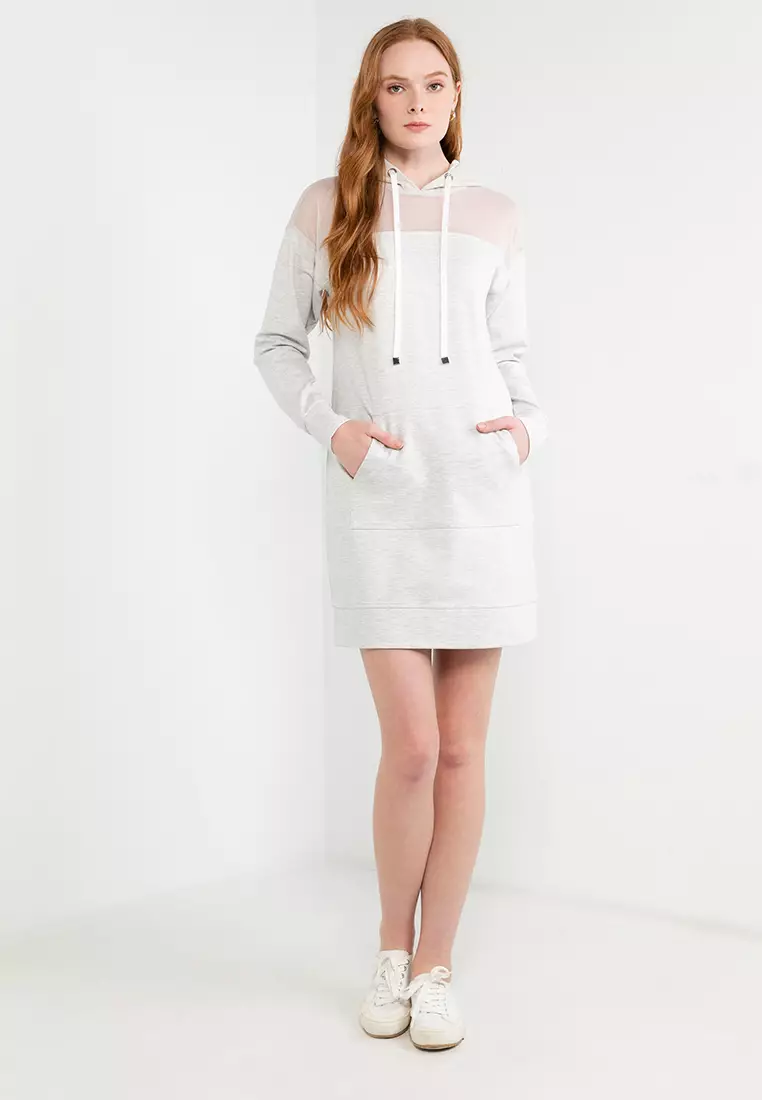 Buy ck Calvin Klein Soft Modal Ponte With Sheer Poly Hooded Dress