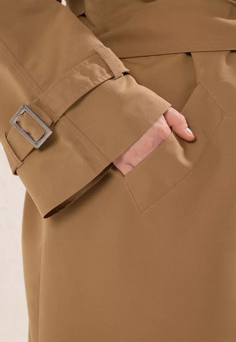 Beige Long Oversize Plus Size Trench Coat TBBSS25BM00002