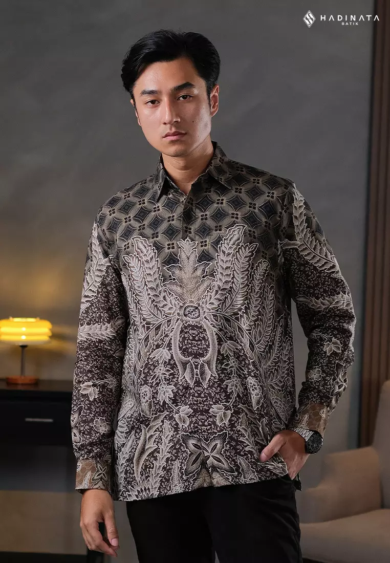 Hadinata Batik Pria Kemeja Panjang Furing Dobby Manadapala Black