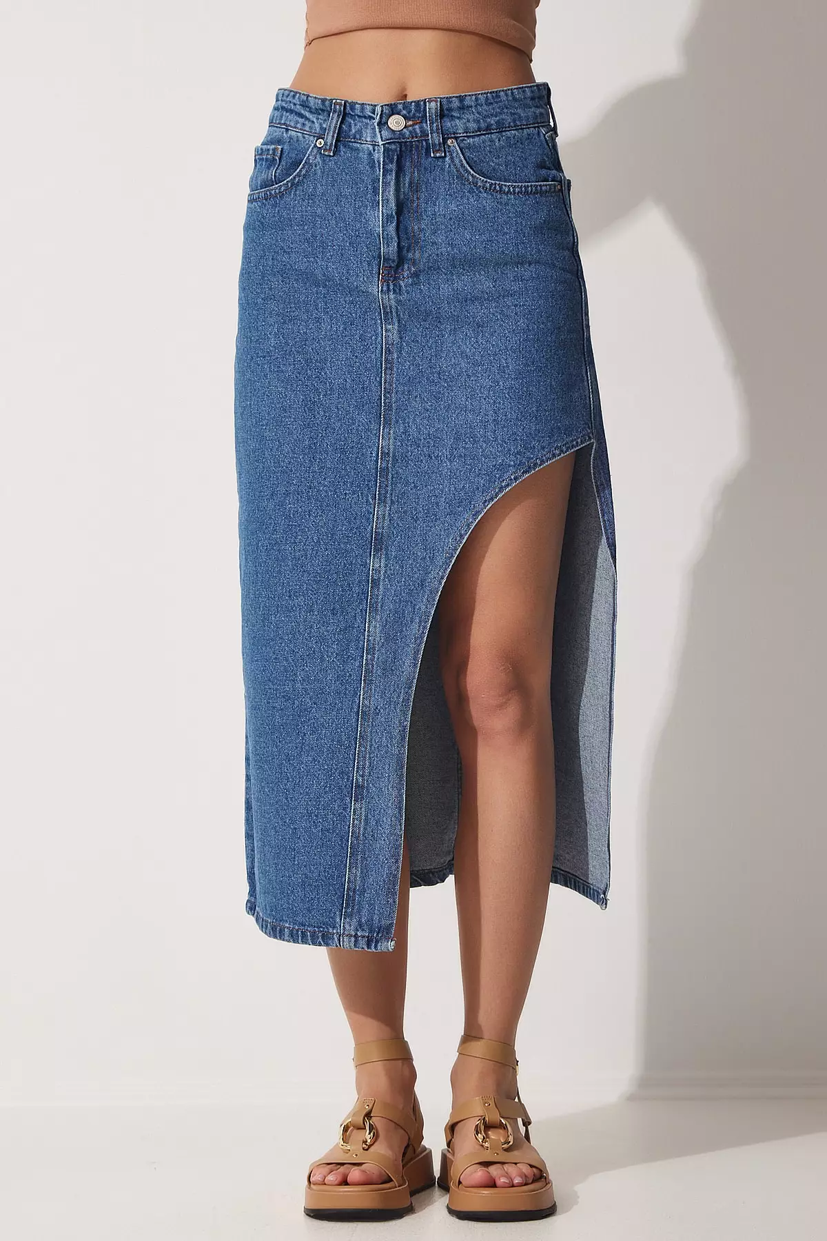 Buy Happiness Istanbul Asymmetrical Slit Denim Skirt 2026 Online