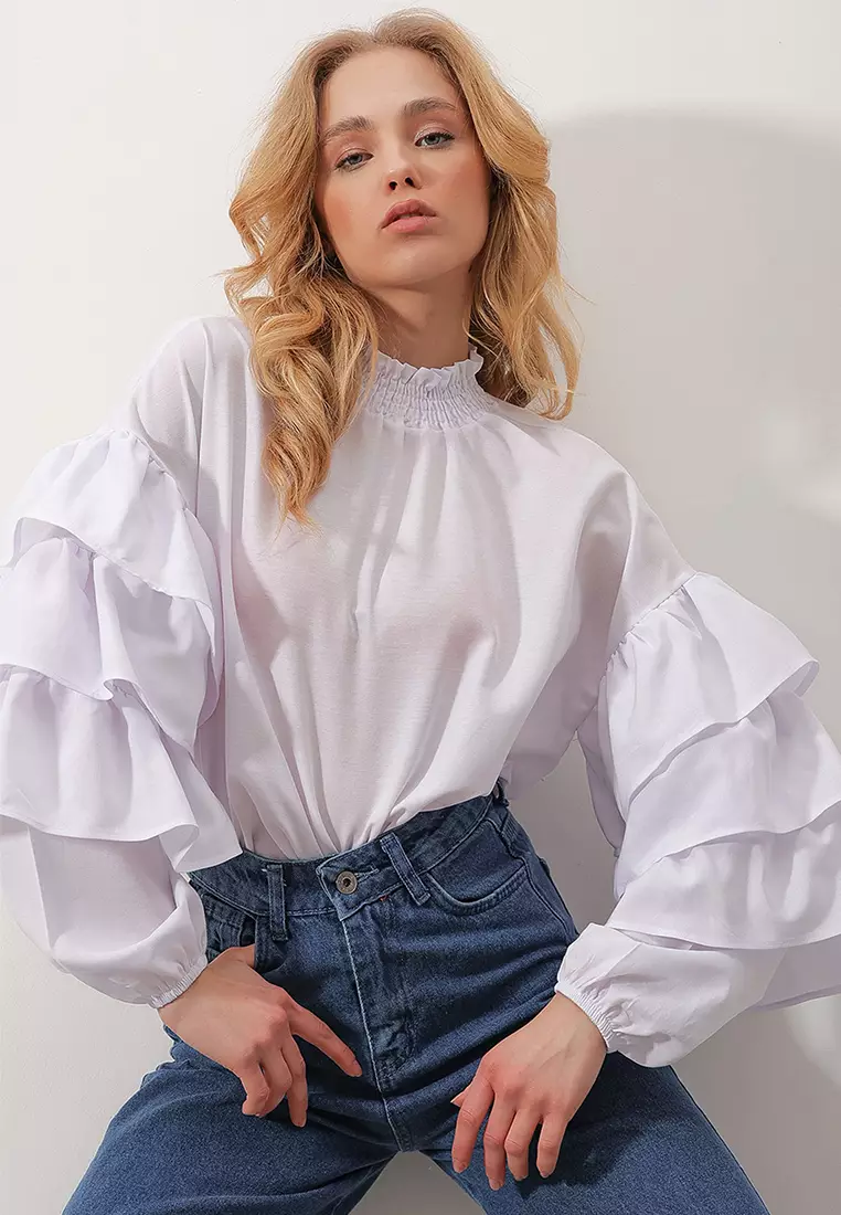 Buy Alacati Smocked and Ruffled Blouse Online