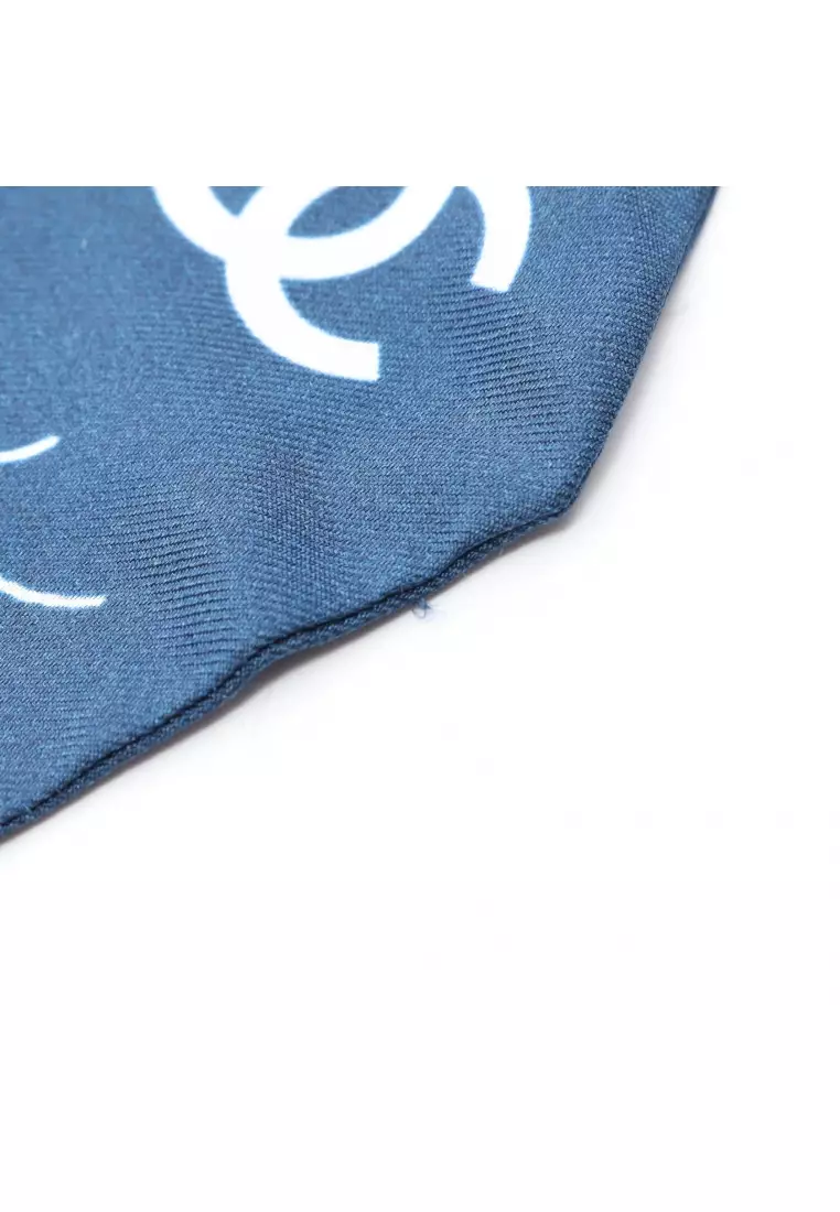 Pre-Loved Chanel coco mark all-over pattern scarf silk Navy multicolor