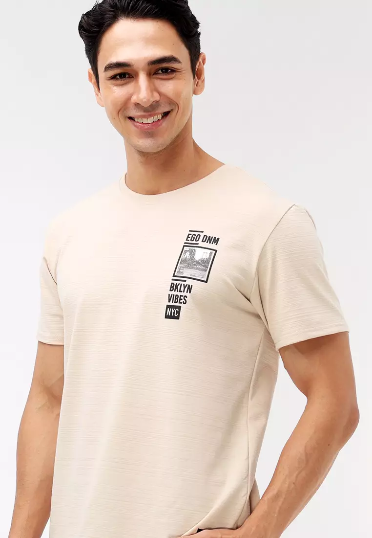 Round Neck Streaky Short Sleeves T-Shirt