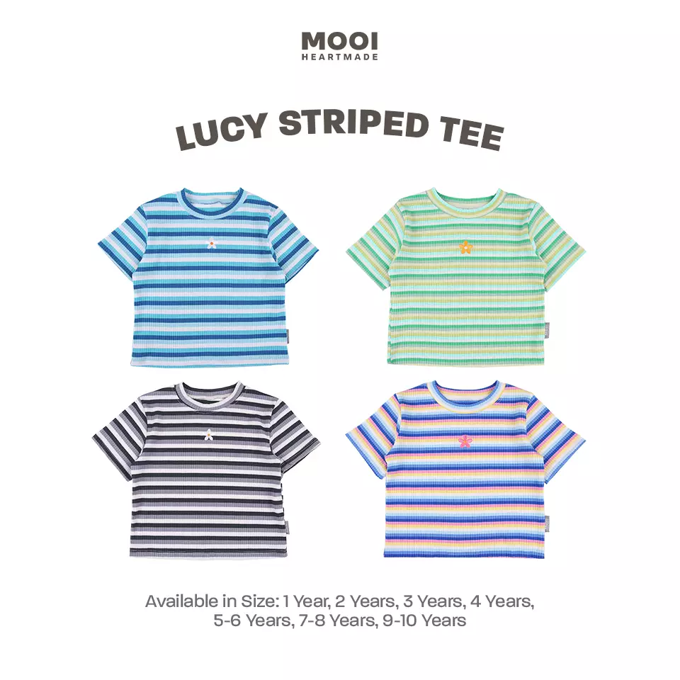 Mooi Atasan Anak Perempuan Lucy Rib Striped Tee - Green Tea