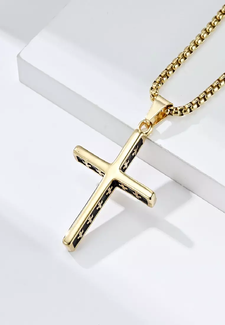 Gold stainless steel outlet cross necklace