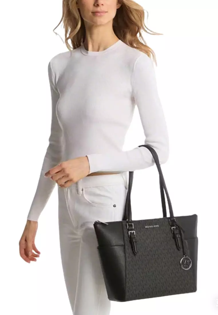 Charlotte Large Logo and Leather Top-Zip Tote Bag 35T0GCFT3B