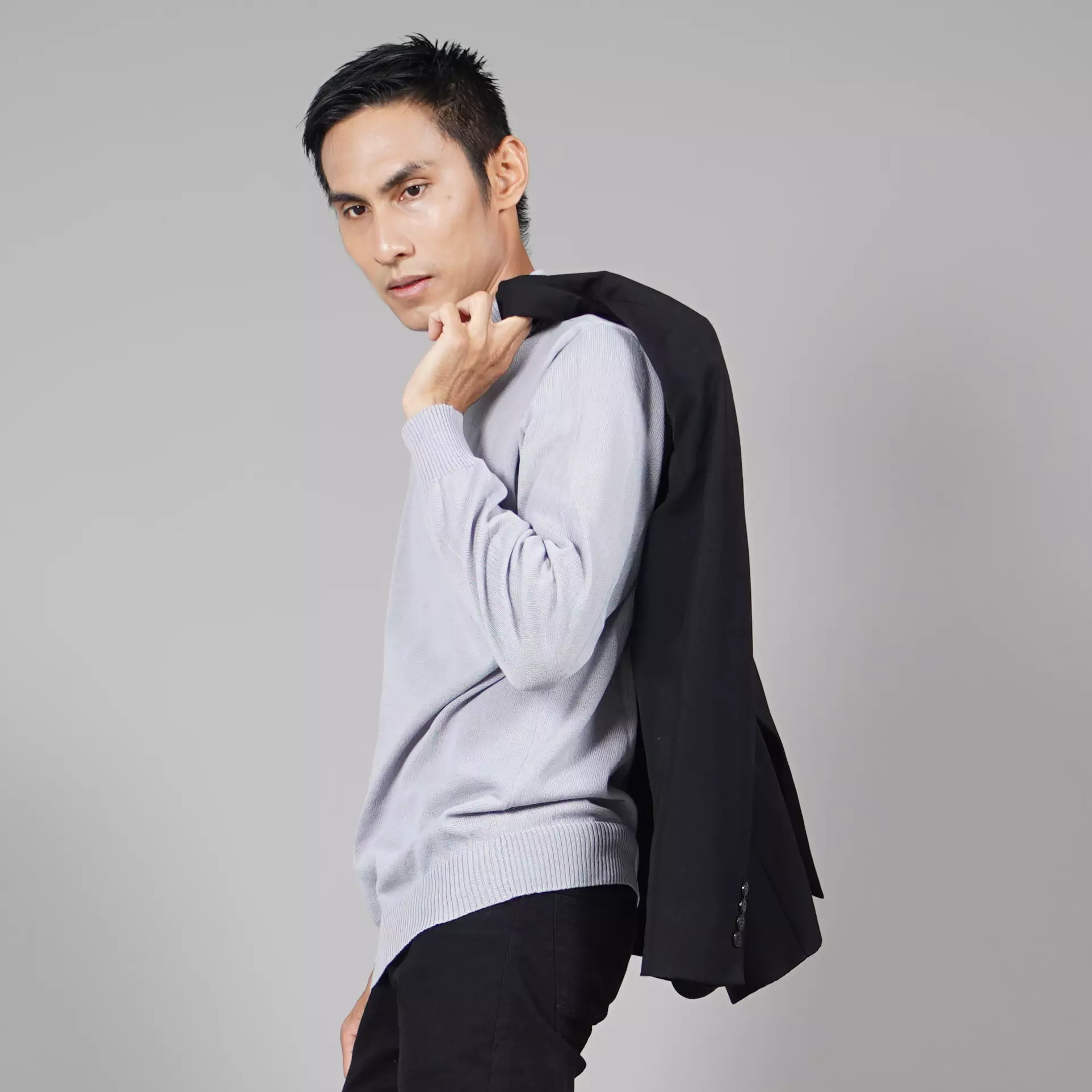 JEHOON Atasan Rajut Pria Knit Outer Turtle Neck Pria - ABU MUDA