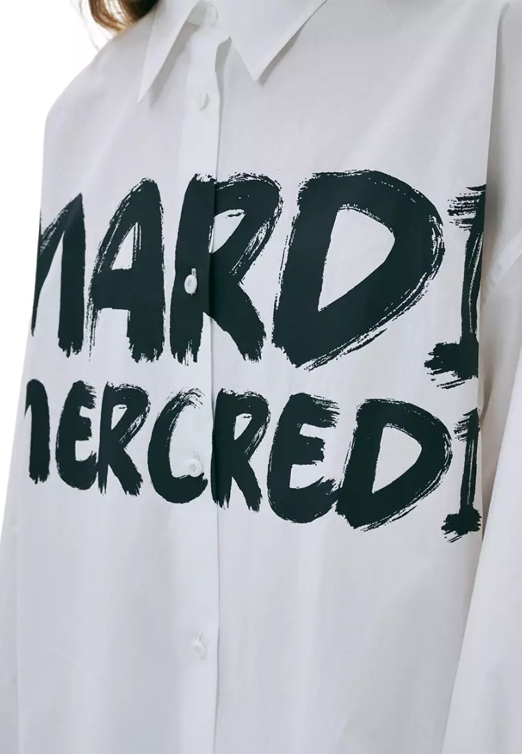 Oversize Shirt Brush Logo Contrast - White