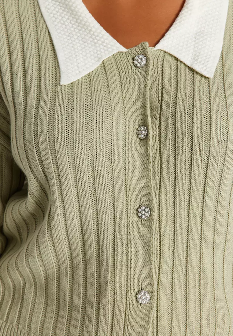 Ribbed Collar Detailed Knitwear Cardigan