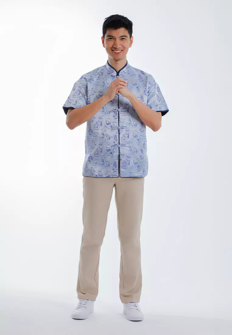Byford Mens CNY Tang Fu Jacquard Short Sleeve - 3426904Z-91Silver