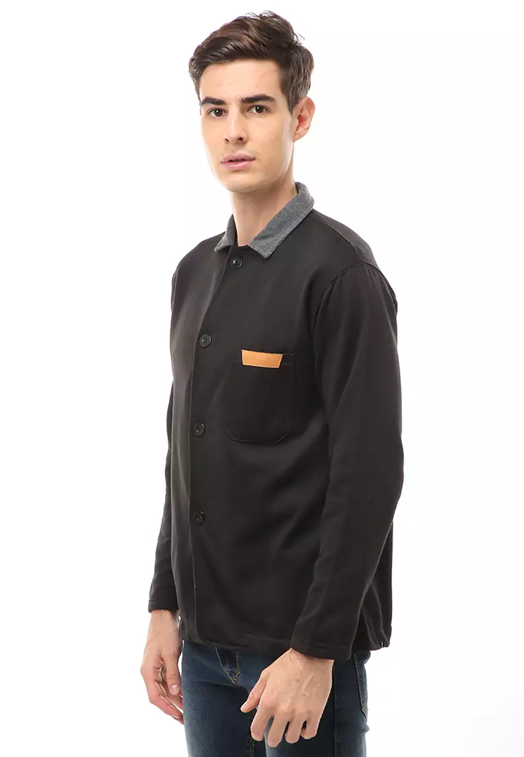 Woreq Atasan Formal Pria Outerwear Kemeja Blazer Lengan Panjang Material Fleece ORIGINAL - Black