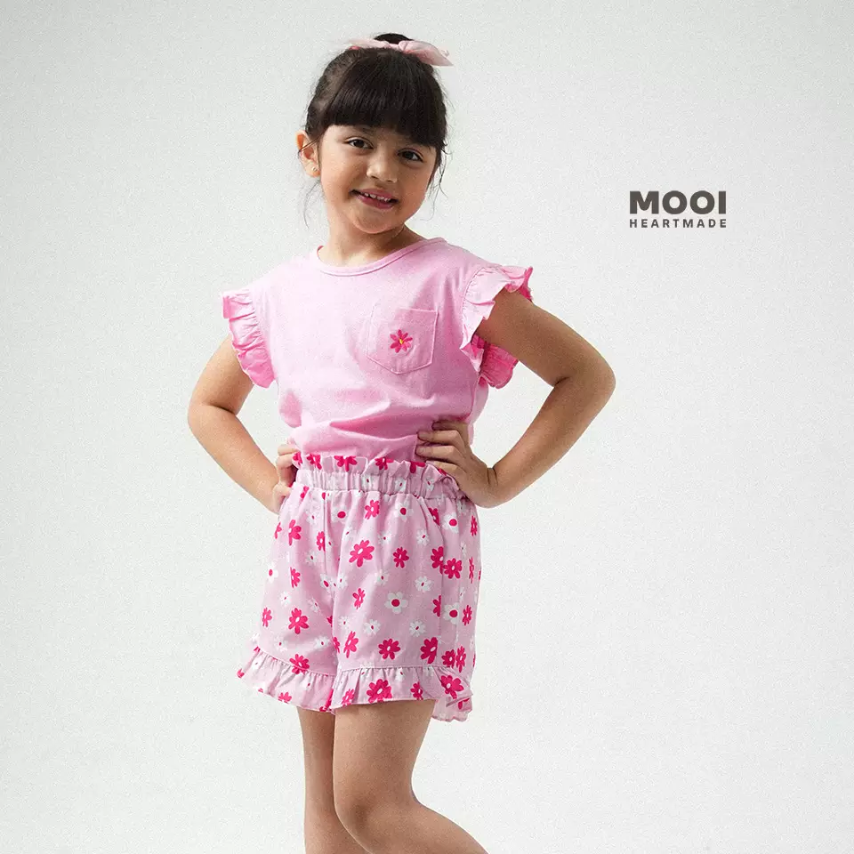 Mooi Setelan Anak Perempuan Ruffle Pocket Tee - Cloud Blue