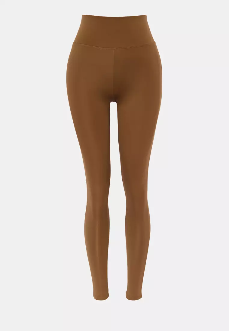 Extra Recovery Full Length Sports Leggings Brown Wide Waist Elastic