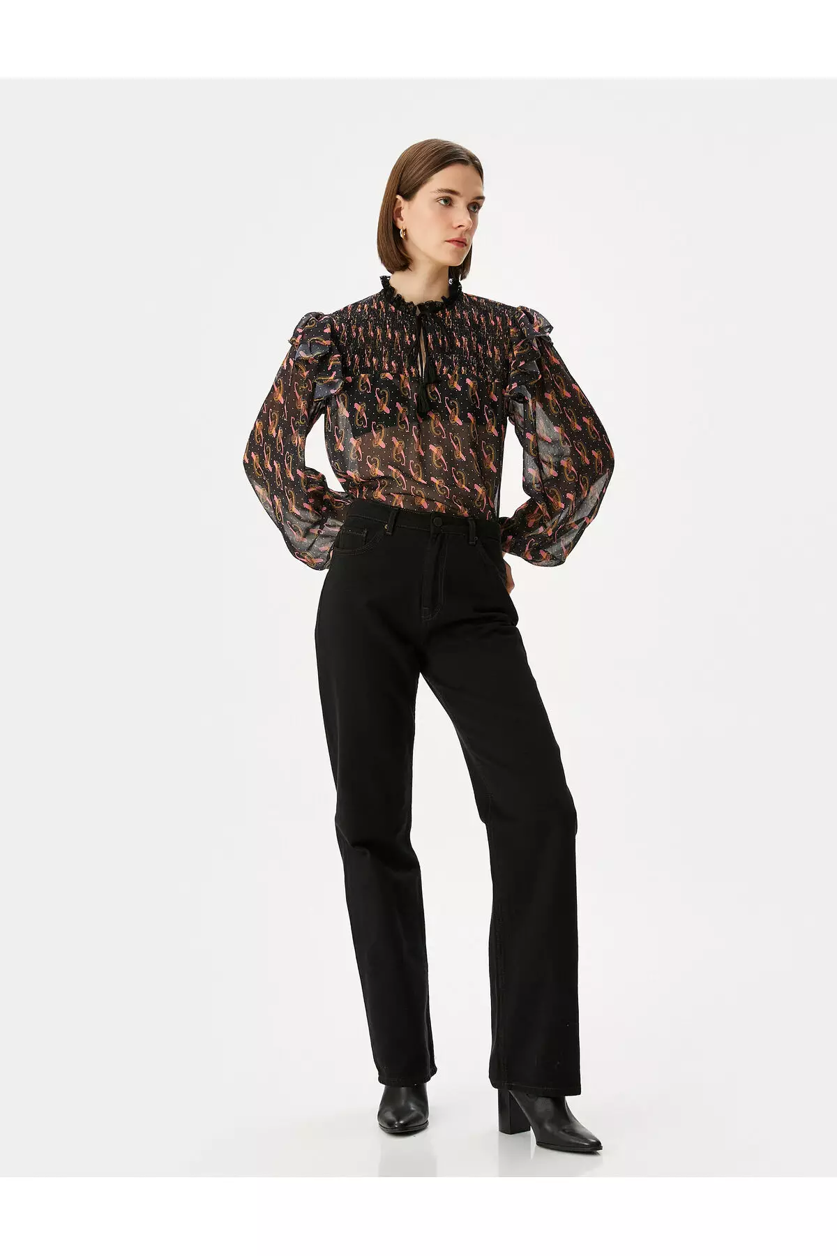 Balloon Sleeves Ruffles Gippeli Tassels Chiffon Blouse