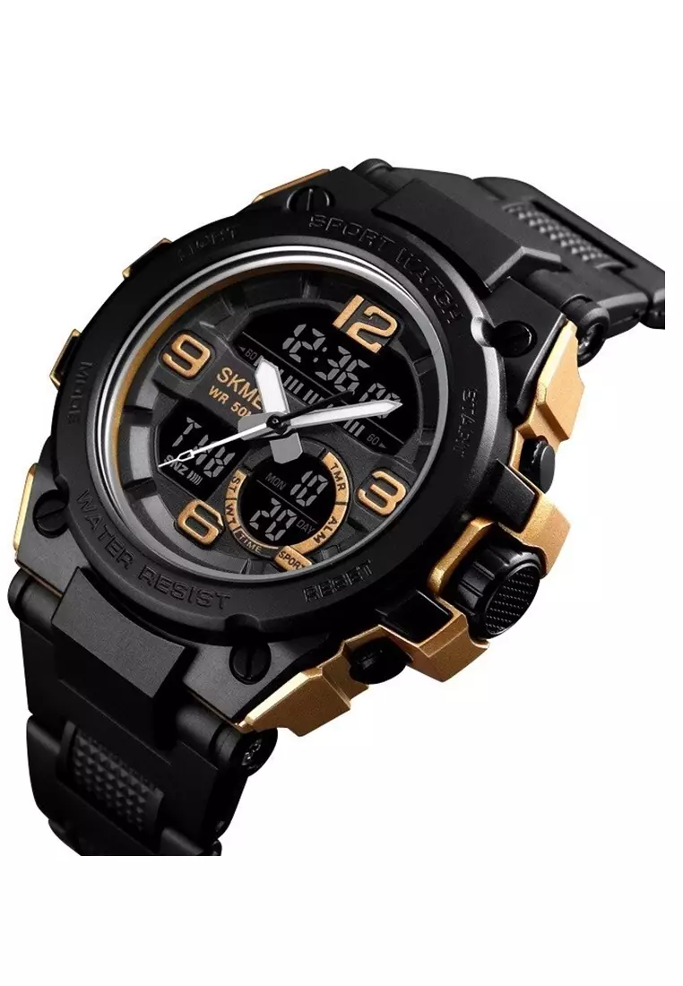 Jam Tangan Casual Analog Digital Pria Water Resistant 50m Strap Tali Material PU HC14 ORIGINAL