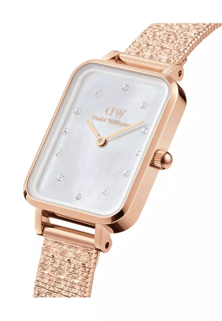 Quadro 20x26mm Pressed Studio Lumine MOP White Rose gold - Crystals Mother of Pearl dial Watch for women - Women's watch - Fashion watch - DW Official - Authentic - Crystals