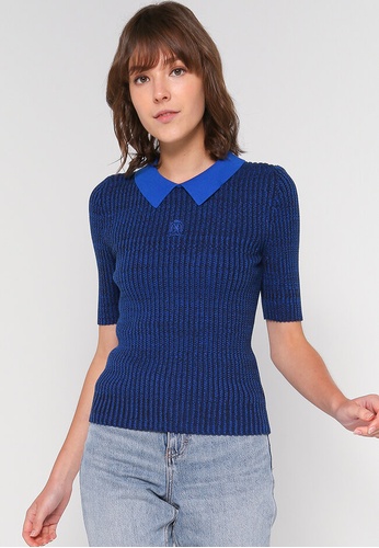 Tommy Hilfiger blue and multi Rib Polo Sweater DA2F1AA5ED043CGS_1