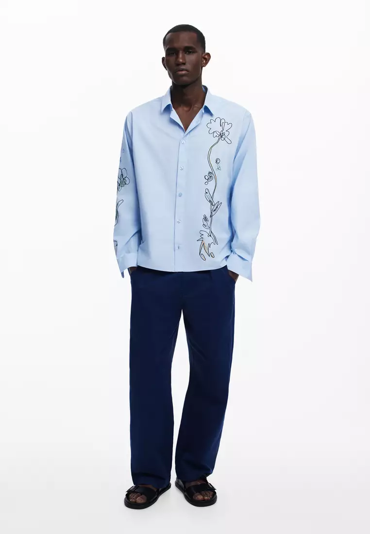 Long-sleeve shirt with embroidery