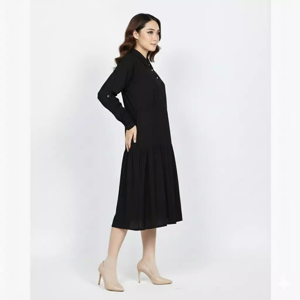 Midi Dress Saqila - Office Wear HITAM