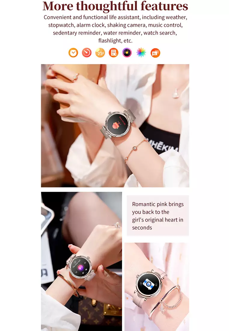 SmartWatch Wanita CF32 Luxury Berlian Layar Terang 1.27'' HD Bluetooth Call Jam Pintar Hitam dengan gelang gratis