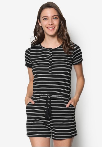 Short zalora 包包 pttSleeve Stripe Playsuit, 服飾, 連身褲