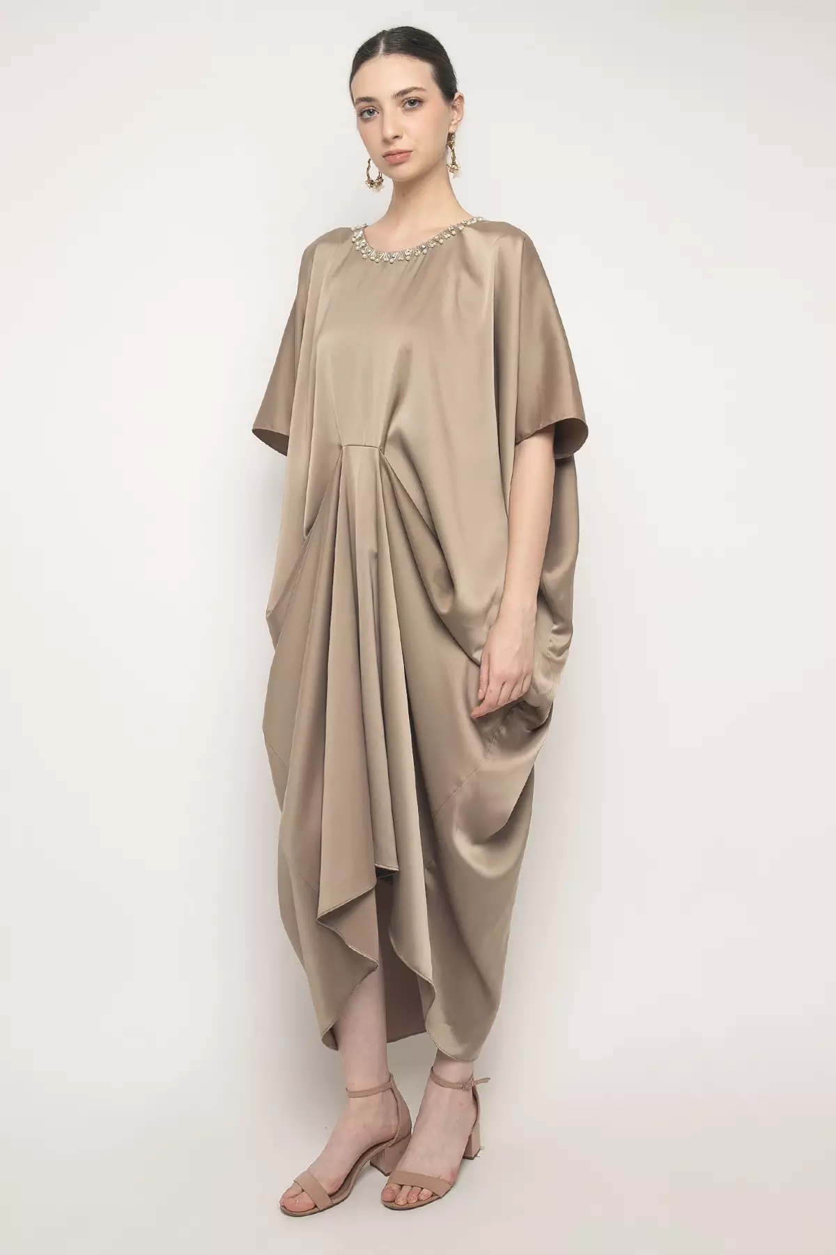 Nabila Kaftan Dress in Dark Nude
