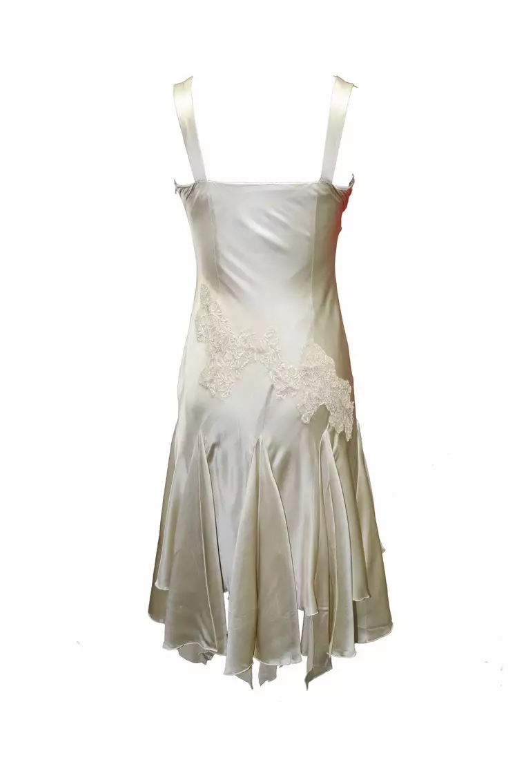 Romantic Silk Satin Lace Appliques Beaded Party Dress