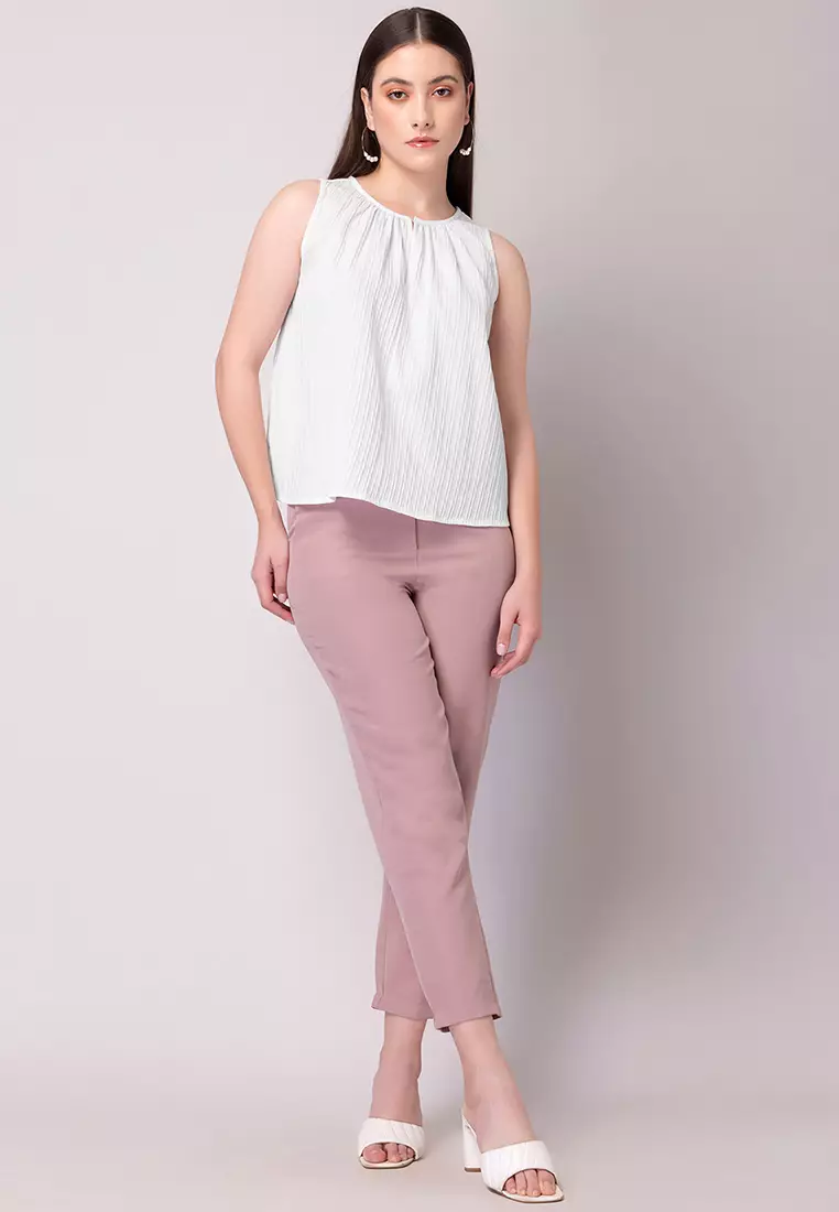 White Textured Sleeveless Blouse