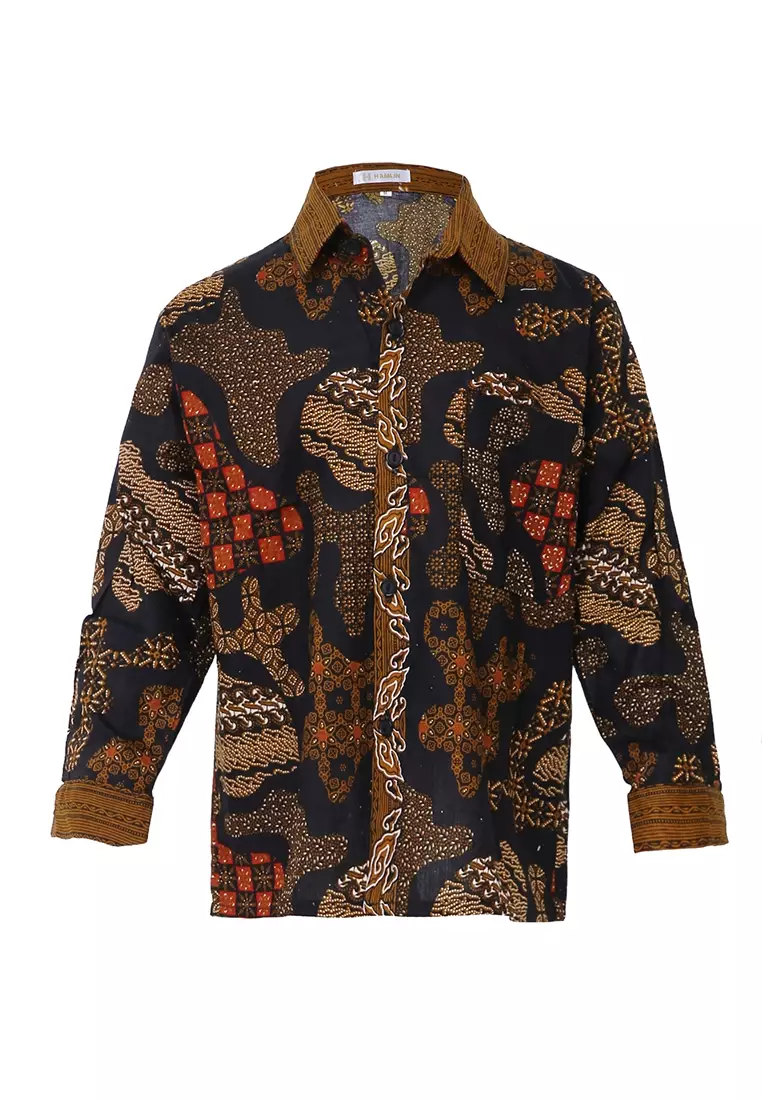 Lucas Kemeja Formal Batik Anak Laki-laki Lengan Panjang Motif Pulau Kids Traditional Shirt Material Cotton ORIGINAL - Brown
